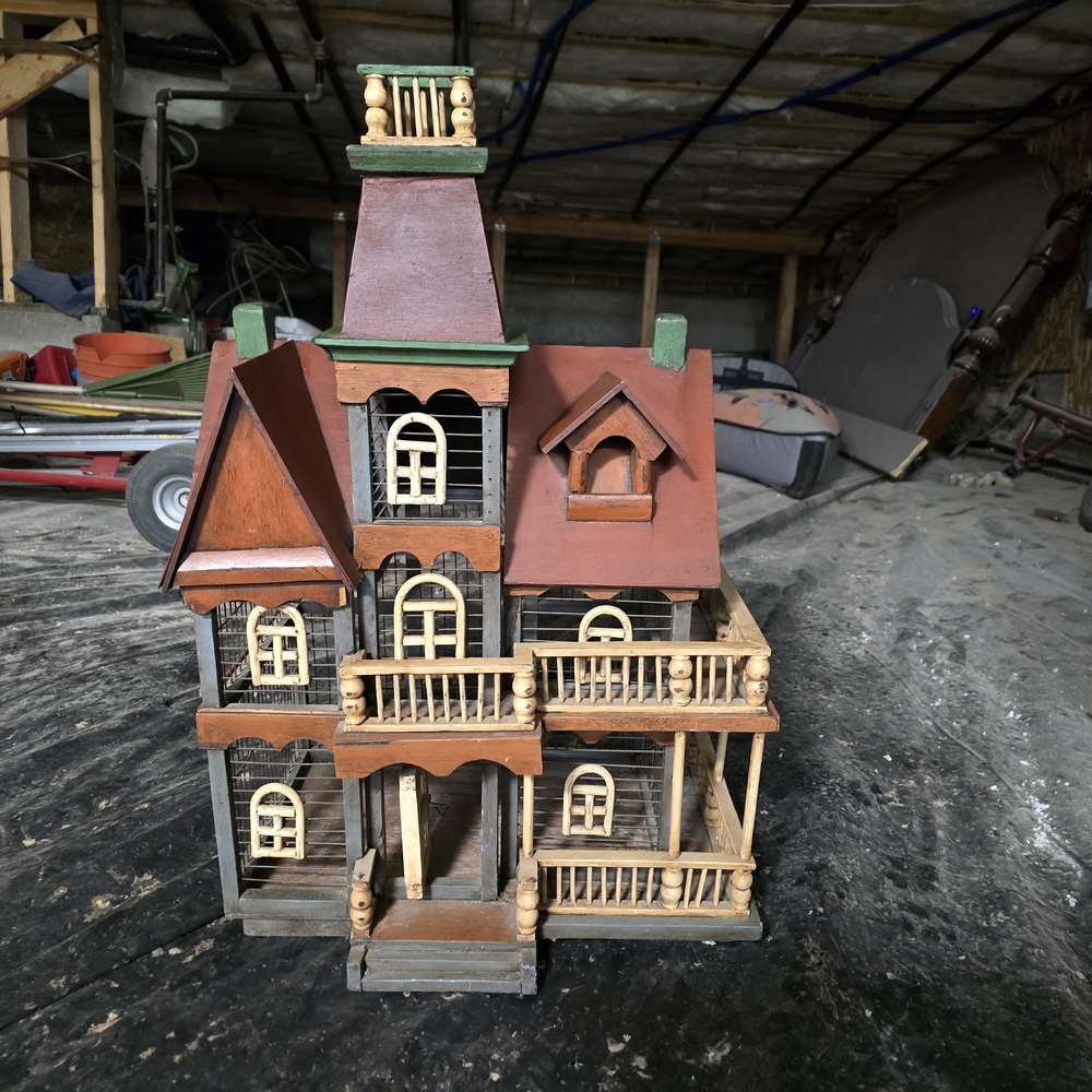 Rustic Wooden Dollhouse with Balcony